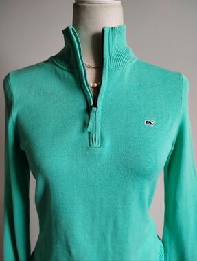 Vineyard Vines Cotton 1/4 Zip Sweater Turquoise Seafood Preppy Coastal Size Sm